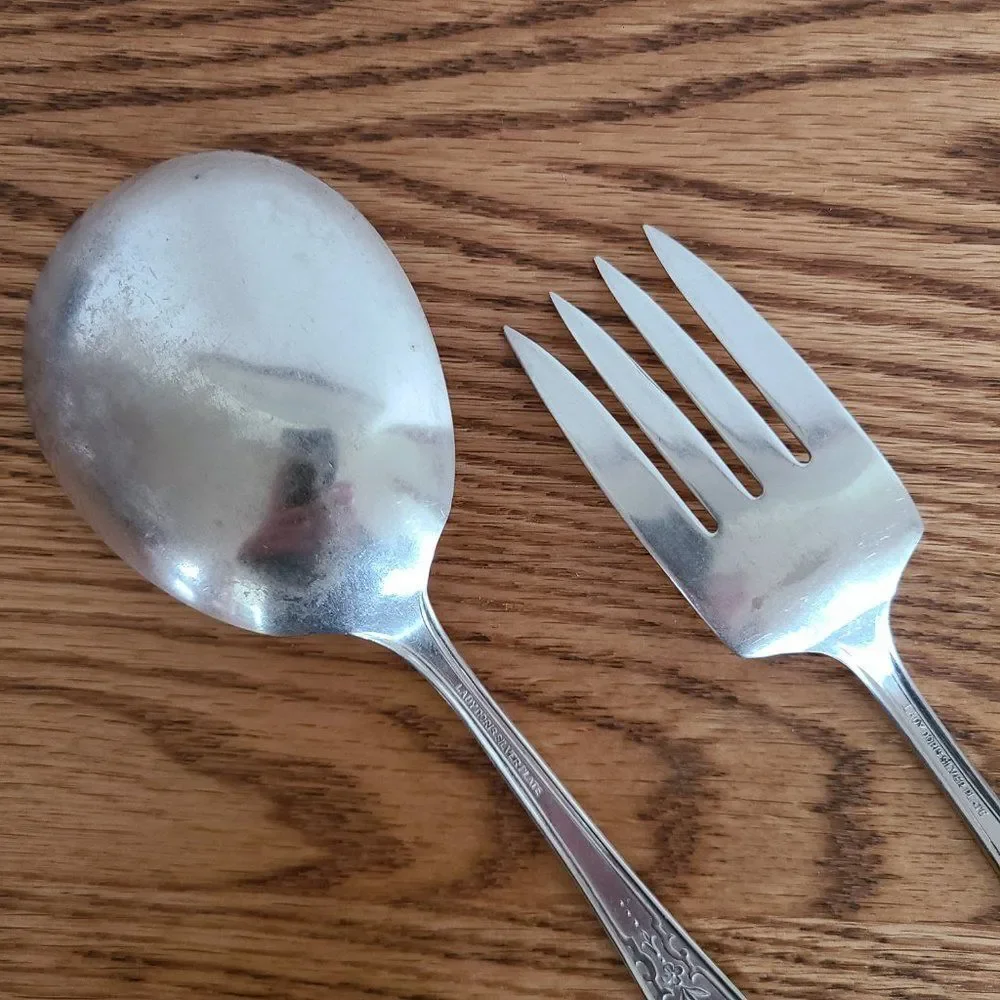 Vintage Wm. Rogers Princess Lady Doris Silver Plate Meat Fork and Serving Spoon